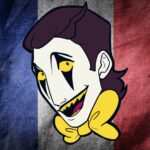 The head of Edmund, the DashCon 2 mascot, floating over a french flag